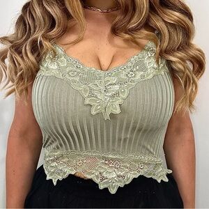 Lace Trim Ribbed Tank Top